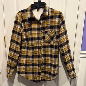 Forever 21 Yellow and Navy Plaid Button Down Shirt